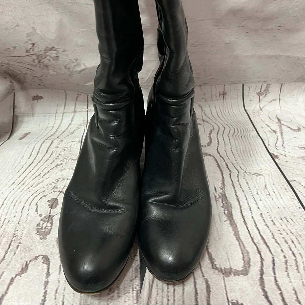 Tory Burch Black Irene Wedge Equestrian Leather Calf Boots/Booties
